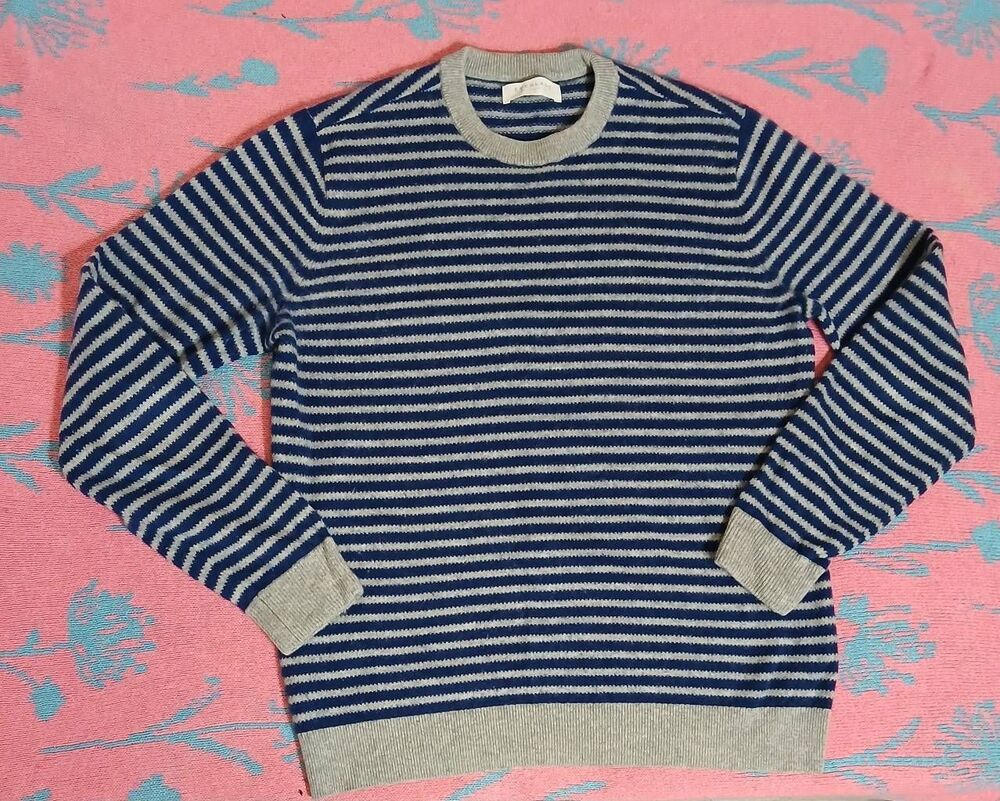 Everlane mens medium 100% cashmere sweater blue stripe crewneck